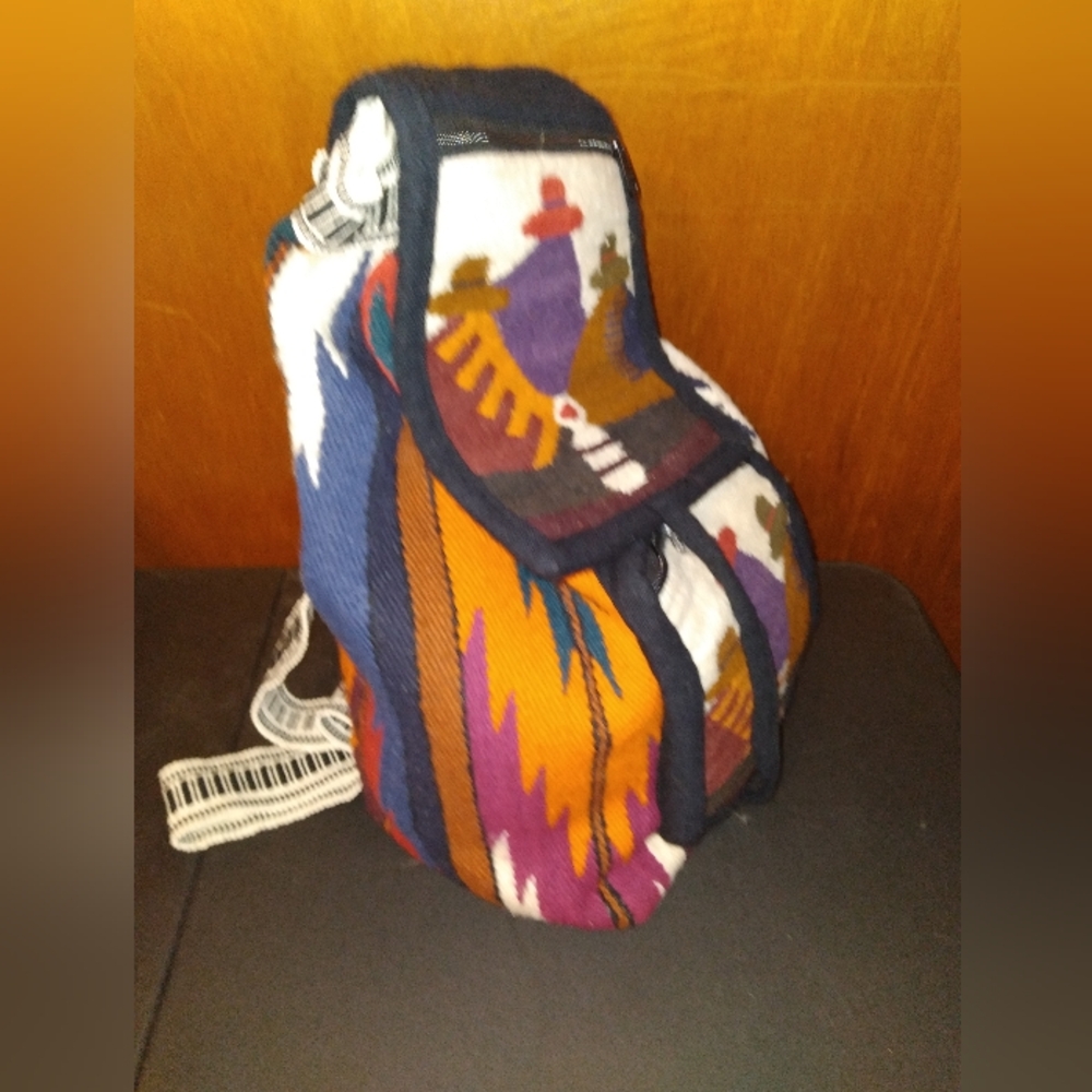 Peruvian Woven Wool Drawstring Backpack Libed Zip… - image 3